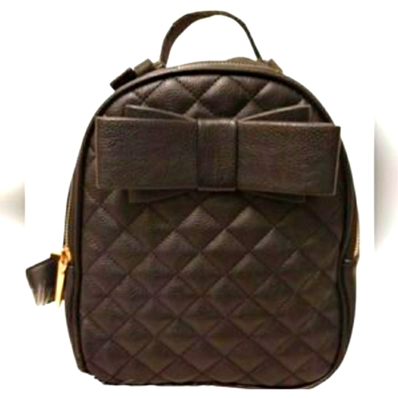 BETSEY JOHNSON Black Vegan Faux Leather Backpack Purse with Oversized Bow - Picture 1 of 8